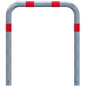 Impact protection bars | as e-charging post protection | for casting in concrete, | total width: 1000mm, total height: 1000mm | hot-dip galvanized with red reflective strips foil type RA1/A